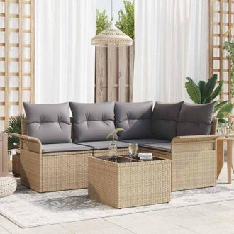 vidaXL Vidaxl - Conjunto De Sof&aacute; De Jard&iacute;n Con Coj&iacute;n 5 Pcs Beige Polirat&aacute;n