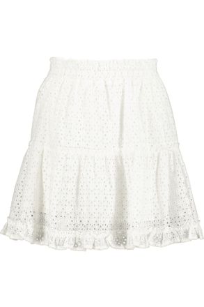 Bishop + Young Eyelet Ruffle Mini Skirt In White Eyelet