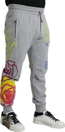 Dolce & Gabbana Mens Graffiti-Print Cotton Joggers Gray