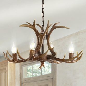 Jonathan Y Designs Eldora 26 Adjustable Resin Antler 4-Light LED Chandelier