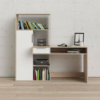 Dmora Escritorio Multifunci&oacute;n Dmora Con Librer&iacute;a, Mesa De Estudio, Perfecto Para Dormitorio U Oficina Moderna, Cm163x60h155, Color Blanco Y Roble
