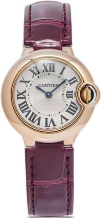 Cartier pre-owned Ballon Bleu 28mm - women - 18kt Rose Gold/Sapphire Crystal/Alligator Leather - One Size - White