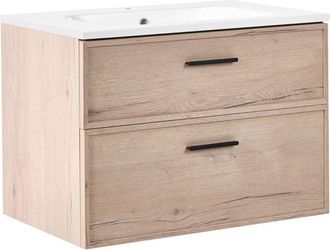 Beliani Mueble De Ba&ntilde;o Suspendido Con Lavabo Frente De Mdf 2 Cajones 80 X 46 Cm Marr&oacute;n Claro Yelcho