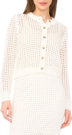 CeCe by Cynthia Steffe Open Knit Cardigan in Antique White at Nordstrom, Size X-Small