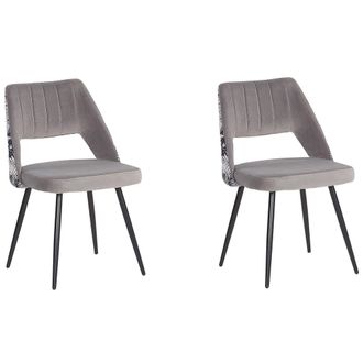 Beliani Beliani - Conjunto De 2 Sillas De Comedor Con Asiento De Terciopelo Gris Patas De Metal Negro Patr&oacute;n Floral Ansley