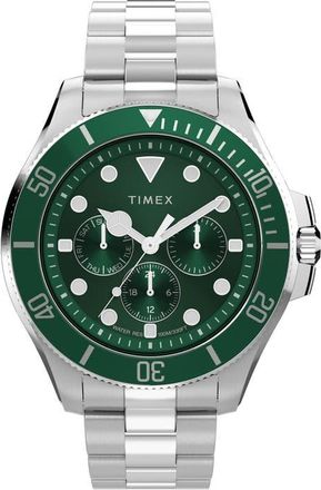 Timex Harborside Coast Multifunction 43mm Stainless Steel Bracelet Watch in Green/Silver-Tone at Nordstrom