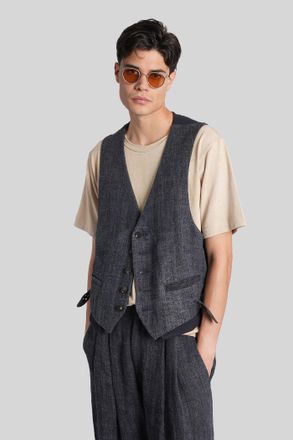 Ziggy Chen Vest In Blue Linen