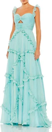 Mac Duggal Ruffle Tiered Sleeveless Flowy A Line Gown in Mint at Nordstrom, Size 14