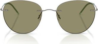 Armani 53mm Round Sunglasses in Matte Gunmetal /Green at Nordstrom