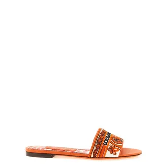 Dolce & Gabbana Sliders, female, Orange, Size: 7 1/2 US Bianca Flat Slippers with Majolica Embroidery