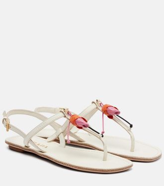 Prada Floral-applique leather thong sandals