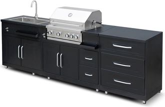 Oviala Cocina exterior de acero de 3 piezas con barbacoa