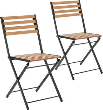 HOMN Pack 2 sillas de jard&iacute;n plegables amabar de madera y metal negro