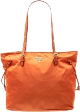 Prada Pre-owned Tote Bags, female, Orange, Size: ONE SIZE Pre-owned Nylon Tote Bag