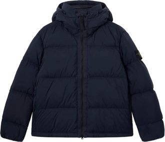 Stone Island Logo-patch Gewatteerde Jas - Heren - Winterjassen - Blauw - XL - Leer - Jassen