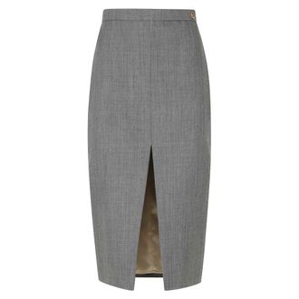 Elisabetta Franchi Midi Rok met Split aan de Voorkant - Dames - Rokken - Grijs - Maat: M Wol