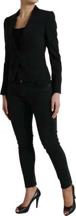 Dolce & Gabbana Womens Black Wool Single Breasted Blazer Coat Jacket Virgin Elastane Clothing