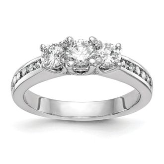 Diamond2Deal 14k White Gold Lab Grown Diamond 3-Stone Band Ring 1Ct Clarity- VS Color- G-H