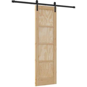 vidaXL Puerta Corredera Manual Natural Y Negro 61 X 198.5 Cm Vidaxl