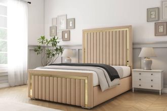 Comfort Beds Boston Gold Plush Bed Frame With Mattress-50 Upholstered in Stone | Size: Single