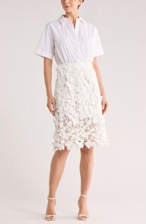 SIMKHAI Colette Short Sleeve Mixed Media Dress in White at Nordstrom Rack, Size 10