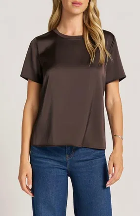 Matty M Clove Satin T-Shirt in Chocolate at Nordstrom, Size X-Large