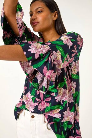 Roman Floral Flare Sleeve Top