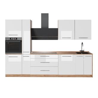 Vicco Mueble De Cocina Fame-line, Blanco Alto Brillo/roble Dorado, 310 Cm, Et Roble, Vicco