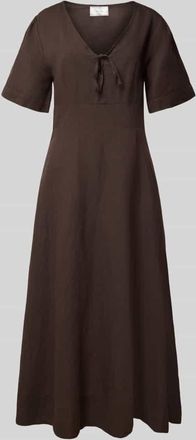 Neo Noir Neo Noir Leinenkleid mit 1/2-Arm Modell Ilsie in Dunkelbraun, Größe 34