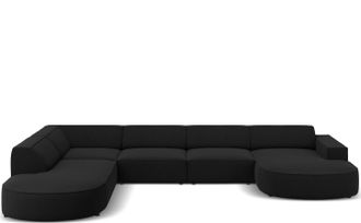 BLOOMINGLOFT Grosses 7-Sitzer Design Panoramasofa Jodie Ii mit lange Seite links - Strukturstoff