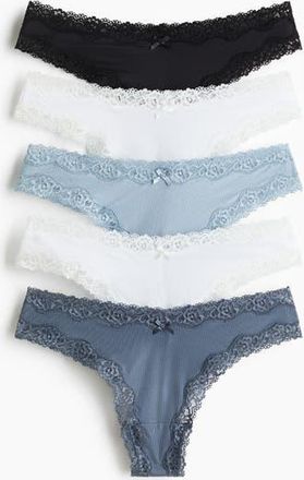 H&M 5-pack Microfibre And Lace Brazilian Briefs in Pigeon Blue/white at Nordstrom, Size X-Large