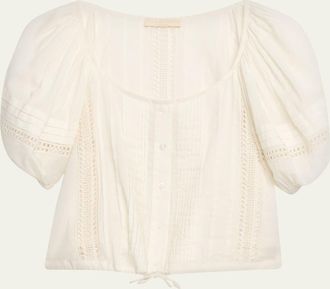 Ulla Johnson Clara Embroidered Short-Sleeve Cotton Blouse