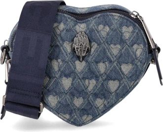 Kurt Geiger Kensington Heart Denim Crossbody Bag - Dames - Schoudertassen - Blauw - ONE Size - Denim - Tassen
