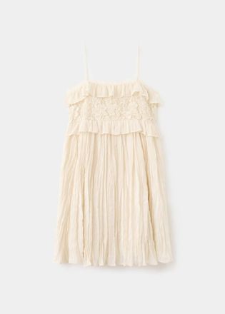 Mango Abito in chiffon con dettagli ricamati beige - Donna - XXS - MANGO