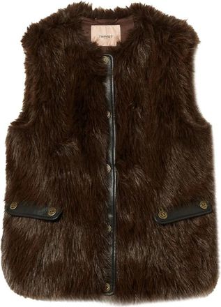 Twinset Jassen met knoop in imitatiebont - Dames - Bodywarmers - Bruin - XL - Jassen