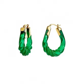 Gold & Honey Womens Rope Twist Oval Lucite Birthstone Hoop Earrings In May - Emerald