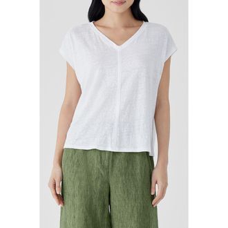 Eileen Fisher V-Neck Organic Linen T-Shirt in White at Nordstrom, Size Xx-Small