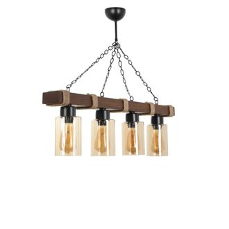 Concept Usine L&aacute;mpara colgante de alambre con 4 l&aacute;mparas de madera y metal