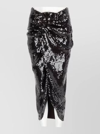 Rotate sequined draped knot midi fitted skirt