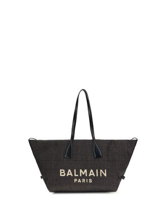 Balmain Womens Shoulder Bag Track Black Leather And Raffia