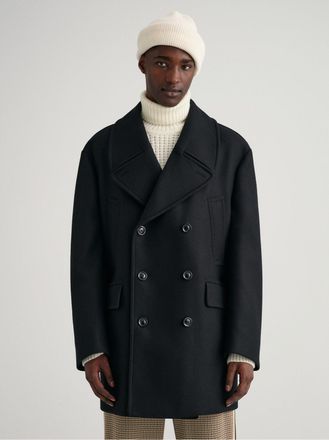 GANT Mens Ebony Black Oversized Wool Peacoat - Size Medium