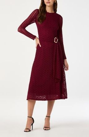 ASTR the Label Long Sleeve Lace Midi Dress in Burgundy at Nordstrom Rack, Size Medium
