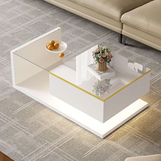Matteo Coffee Table with Tempered Glass Top & Multi-Colour LED Lighting in White