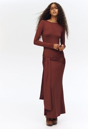 H&M Tie-detail Jersey Dress in Rust Brown at Nordstrom, Size X-Small
