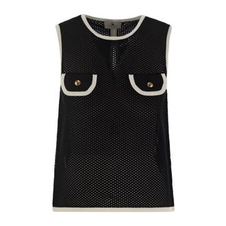 Elisabetta Franchi Sleeveless Tops, female, Black, Size: L Sleeveless Mock Neck Top with Button Pocket Detail
