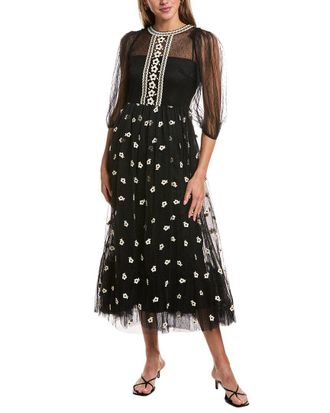 Red Valentino Red Valentino Embroidered Flower Tulle Midi Dress