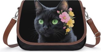 Generic Floral Cat Small Womens Crossbody Bags Shoulder Handbag with Adjustable Strap for Travel