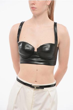 Elisabetta Franchi Eco-Leather Bra Top with Decorative Beads size 38