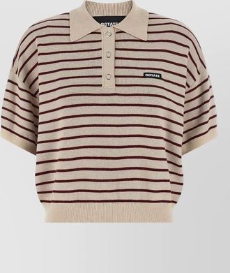 Rotate striped ribbed short-sleeve polo shirt