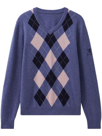 Pringle Of Scotland argyle v-neck sweater - Blue